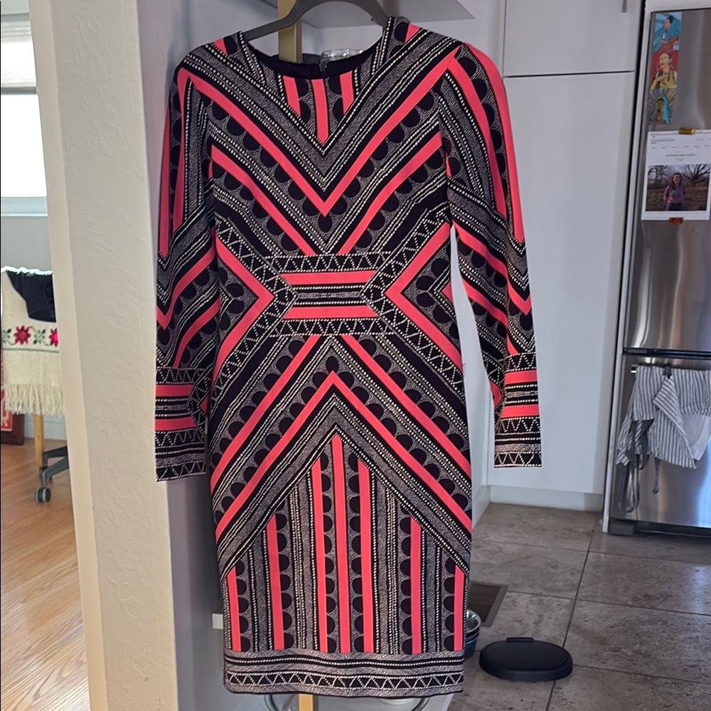 Vince Camuto Long Sleeve Pink and Black Dress